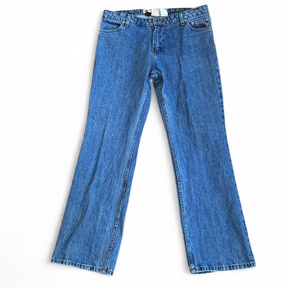 Harley Davidson Blue Denim Straight Wide Leg Jeans size 14 100% Cotton - Picture 1 of 4